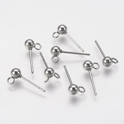 Non-Tarnish 202 Stainless Steel Ball Stud Earring Findings STAS-F141-06P-4mm-1