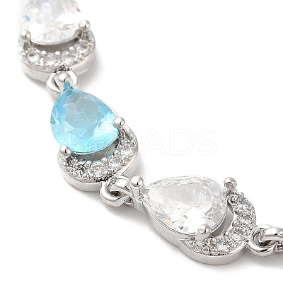 Glass Teardrop with Cubic Zirconia Link Chain Bracelet BJEW-M296-04P-1