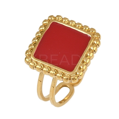 Square 304 Stainless Steel Enamel Finger Rings for Women RJEW-G355-06G-02-1