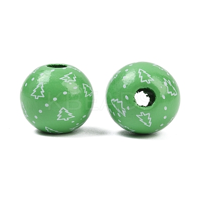 Christmas Printed Schima Wood European Beads WOOD-I015-01H-1