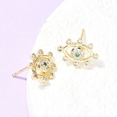 Eyes Brass Micro Pave Cubic Zirconia Stud Earrings EJEW-C186-20G-01-1