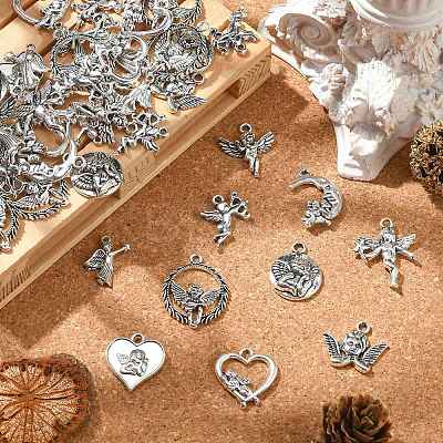100Pcs 10 Styles Tibetan Style Alloy Pendants TIBEP-CJ0003-05-1