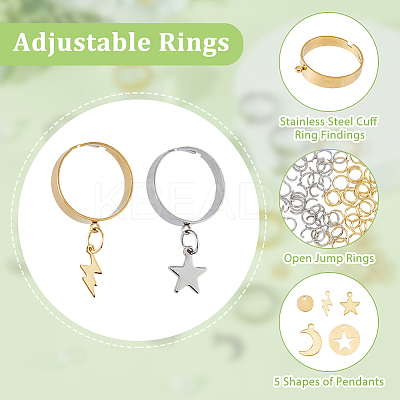 DIY Star & Lightning Stainless Steel Charms Cuff Ring Making Kit DIY-FI0001-02-1