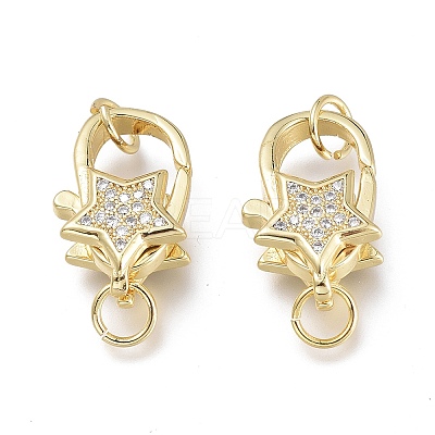 Brass Micro Pave Clear Cubic Zirconia Lobster Claw Clasps X-ZIRC-Q024-16G-1
