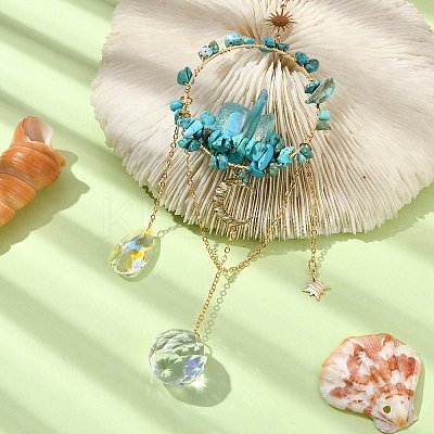 Synthetic Turquoise & Dyed Natural Quartz Crystal with Glass Pendant Decorations HJEW-TA00123-01-1