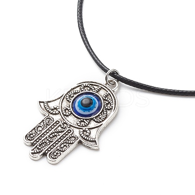 Alloy Hamsa Hand with Enamel Evil Eye Pendant Necklace for Women NJEW-JN03956-01-1