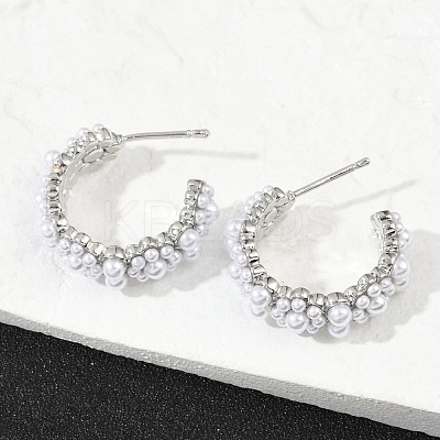 Flower Brass ABS Imitation Pearl Stud Earrings EJEW-M082-05P-1