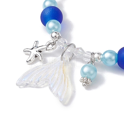 5Pcs 5 Color Glass & ABS Plastic Imitation Pearl Beaded Stretch Bracelets Set BJEW-JB09747-S-1