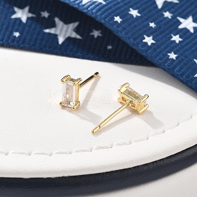 Brass Micro Pave Clear Cubic Zirconia Stud Earrings EJEW-R016-01G-03-1