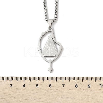 201 Stainless Steel Nossa Senhora Aparecida Virgin Pendant Box Chain Necklaces NJEW-H055-07P-1
