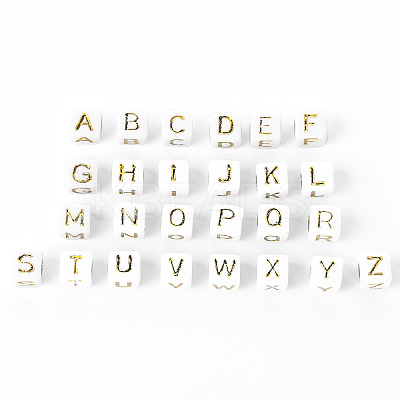 156Pcs 26 Style White Plating Acrylic Letters Beads SACR-YW0001-02-1