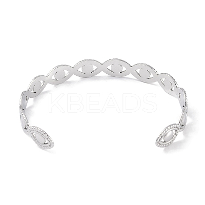 Non-Tarnish 304 Stainless Steel Hollow Eye Open Cuff Bangles for Women BJEW-C071-11P-1