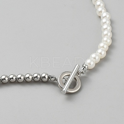 Alloy & Imitation Pearl Round Beaded Necklaces BJEW-WH0041-29P-1