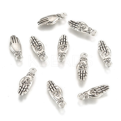 Tibetan Style Palm with Lotus Flower Alloy Pendants KK-P015-03AS-1-1