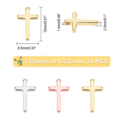 24Pcs 3 Color Brass Tiny Cross Charms KK-FH0002-39-1