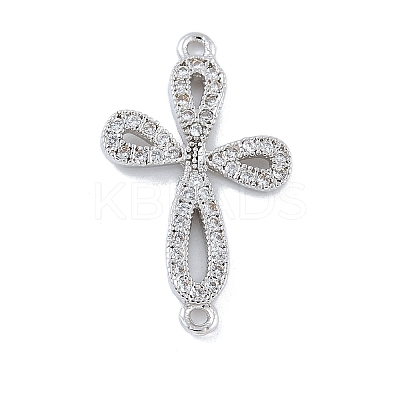 Rack Plating Brass Micro Pave Clear Cubic Zirconia Flower Connector Charms KK-A234-062P-1