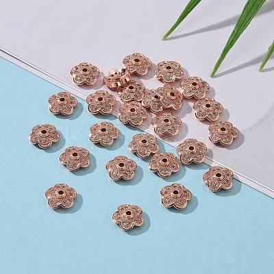 5-Petal Brass Micro Pave Clear Cubic Zirconia Bead Caps ZIRC-P001-31RG-1