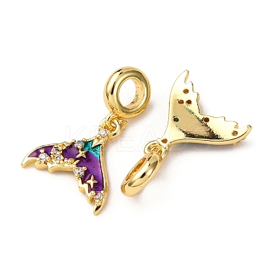 Brass Purple Enamel Mermaid Tail European Dangle Charms KK-A265-06B-G-1