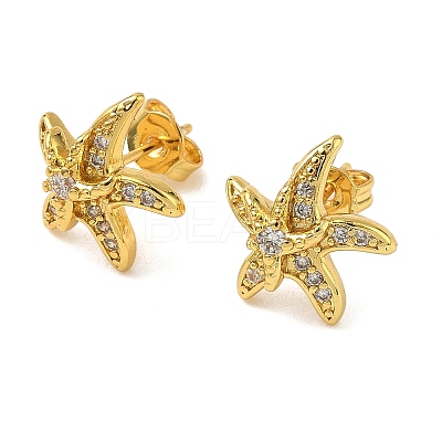 Brass Micro Pave Clear Cubic Zirconia Stud Earrings EJEW-A145-03D-G-1