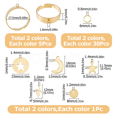 DIY Star & Lightning Stainless Steel Charms Cuff Ring Making Kit DIY-FI0001-02-1