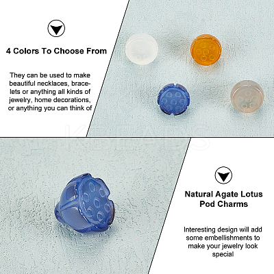 8Pcs 4 Colors Natural Agate Lotus Pod Charms G-OC0004-72-1
