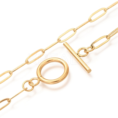 Unisex PVD Vacuum Plating 304 Stainless Steel Paperclip Chain Necklaces NJEW-H215-04G-1