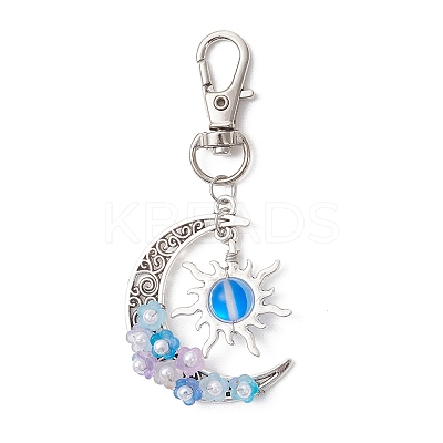 Synthetic Moonstone & Alloy Moon Sun Pendant Decorations HJEW-JM04647-1