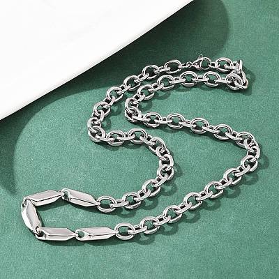 304 Stainless Steel Cable Chain Rhombus Link Chain Necklaces for Men Women NJEW-G186-01P-01-1