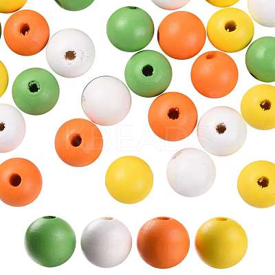 160Pcs 4 Colors Farmhouse Country and Rustic Style Painted Natural Wood Beads WOOD-LS0001-01K-1
