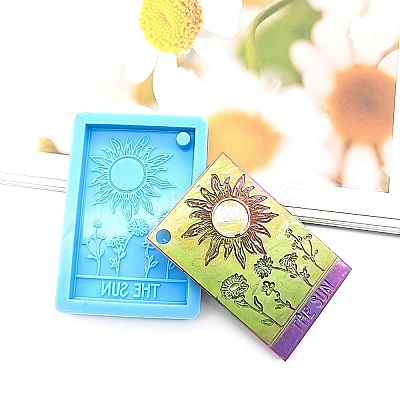 DIY Rectangle Tarot Card with Sun & Flower Pattern Pendant Food Grade Silicone Molds DIY-G083-04-1