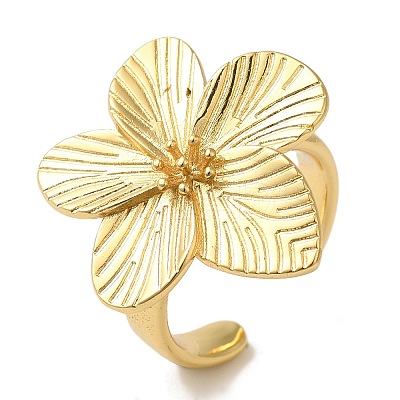 Flower Rack Plating Brass Cuff Rings for Women RJEW-G323-07G-1