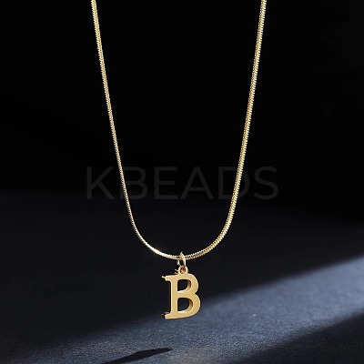 316 Surgical Stainless Steel Initial Pendant Flat Snake Chain Necklaces for Women WGC1053-02-1