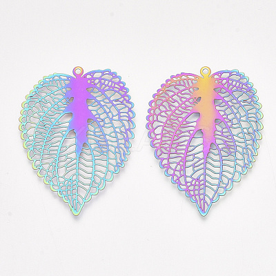 Ion Plating(IP) 201 Stainless Steel Filigree Pendants STAS-S108-36-1