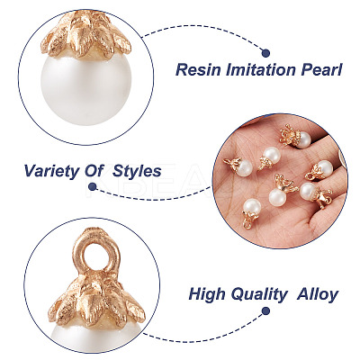 50Pcs 5 Styles Resin Imitation Pearl Pendants RESI-CD0001-16-1