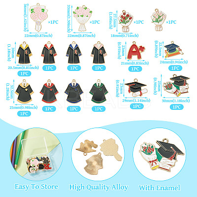 16Pcs 16 Styles Graduation Season Theme Alloy Enamel Pendants ENAM-TA0002-70-1