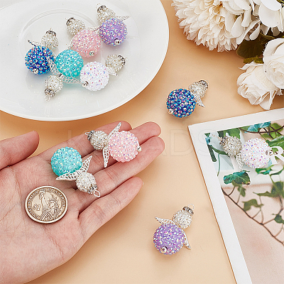 10Pcs 5 Colors Resin Rhinestone & Acrylic Pendants PALLOY-GO00035-1