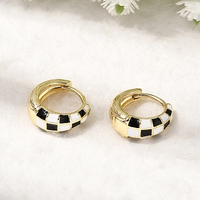 Tartan Pattern Brass Enamel Hoop Earrings for Women EJEW-G460-01G-1