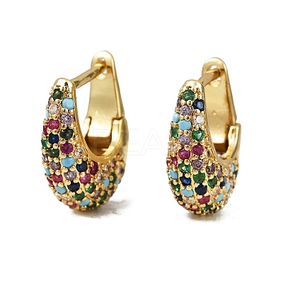 Oval Brass Micro Pave Colorful Cubic Zirconia Hoop Earrings EJEW-S277-10G-B-1