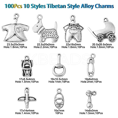100Pcs 10 Styles Tibetan Style Alloy Charms TIBEP-CJ0002-65-1