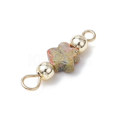 7Pcs 7 Styles Natural Picture Jaspe & Blue Spot Jasper & Dalmatian Jasper & Unakite & Green Strawberry Quartz & Red Jasper & Opalite Flower Connector Charms PALLOY-JF03787-1