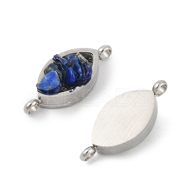 Natural Mixed Gemstone Chip 304 Stainless Steel Horse Eye Connector Charms KK-P300-12P-1