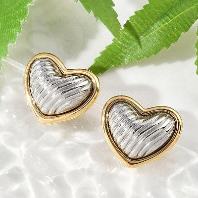 304 Stainless Steel Two Tone Heart Stud Earrings EJEW-M073-09PG-01-1