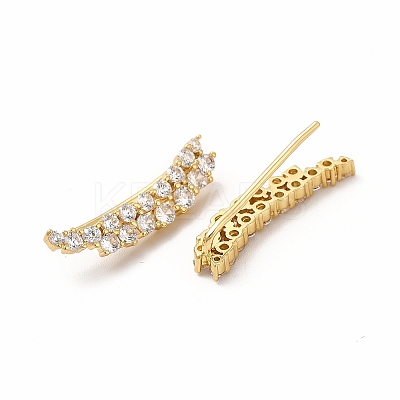 Brass Micro Pave Cubic Zirconia Stud Crawler Earrings EJEW-H091-32G-1