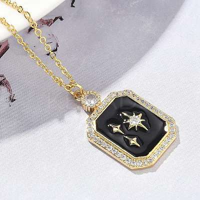 Brass Micro Pave Clear Cubic Zirconia Enamel Rectangle Pendant Necklaces for Women NJEW-S449-03B-G-1