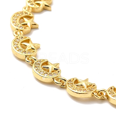 Clear Cubic Zirconia Moon & Star Link Chain Bracelet BJEW-A132-04G-1