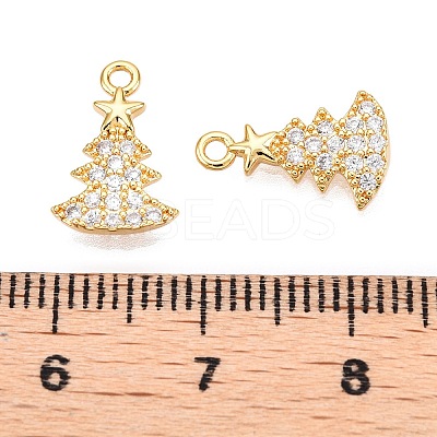 Christmas Theme Brass Micro Pave Clear Cubic Zirconia Charms KK-T073-13G-1