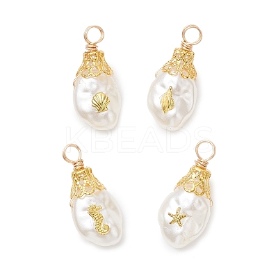 Marine Organism Theme Alloy ABS Plastic Imitation Pearl Pendants PALLOY-JF04789-1