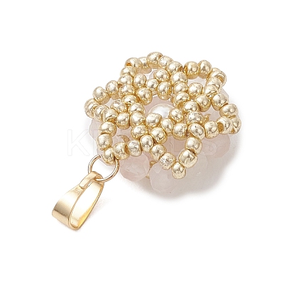 Natural Rose Quartz Faceted Round Cluster Flower Pendants PALLOY-MZ01197-08-1