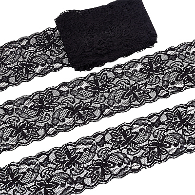 Polyester Elastic Flower Lace Trim Fabric DIY-WH0632-94A-1