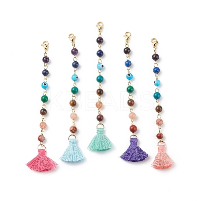 7 Chakra Gemstone Round & Handmade Lampword Evil Eye Beaded Pendant Decoration HJEW-JM00795-1